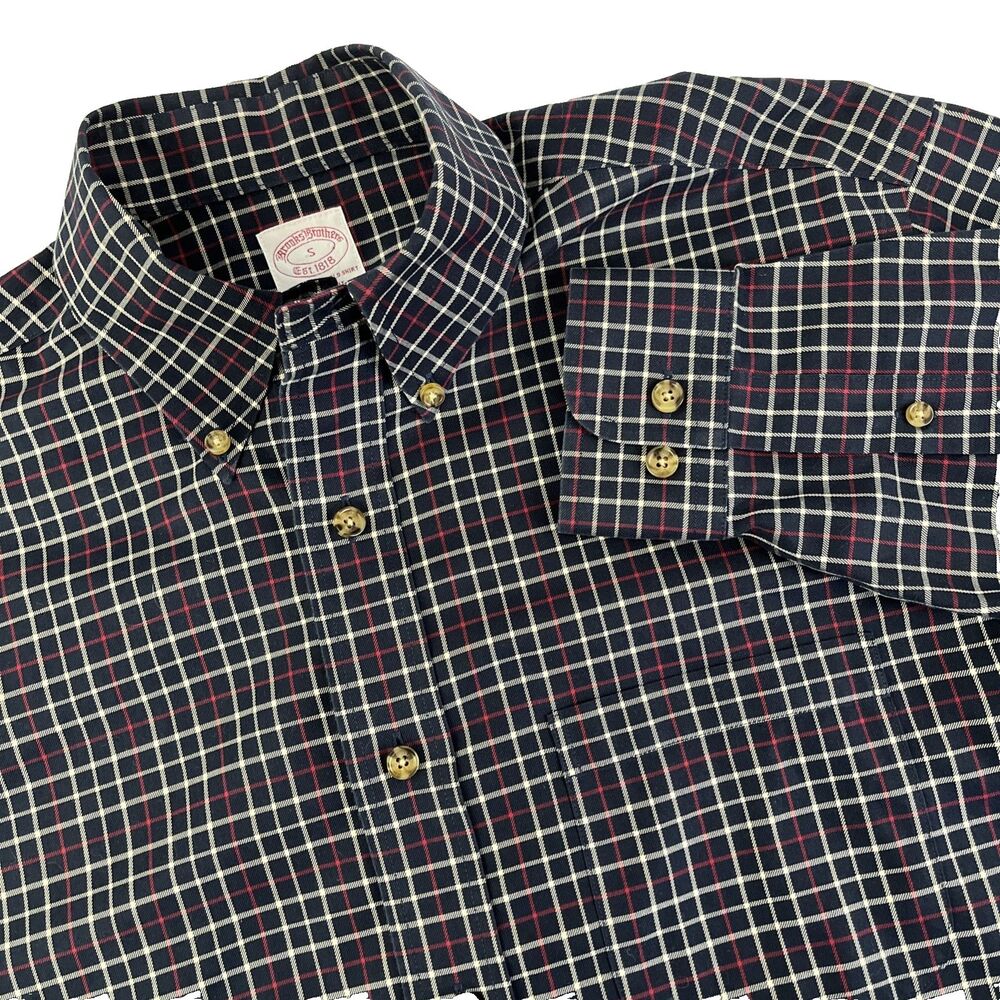 Mens Brooks Brothers Long Sleeve Button Down Shirt Sz S Non Iron Navy Red Check